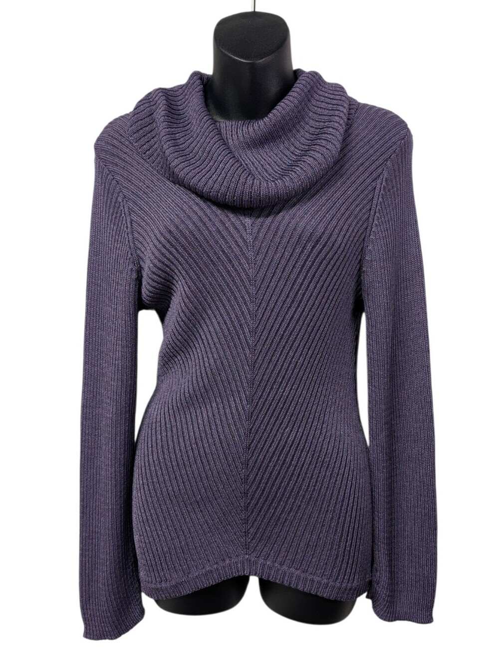 Jones New York Women's Purple Rib-Knit Cowl Neck Long Sleeve Pullover Size L